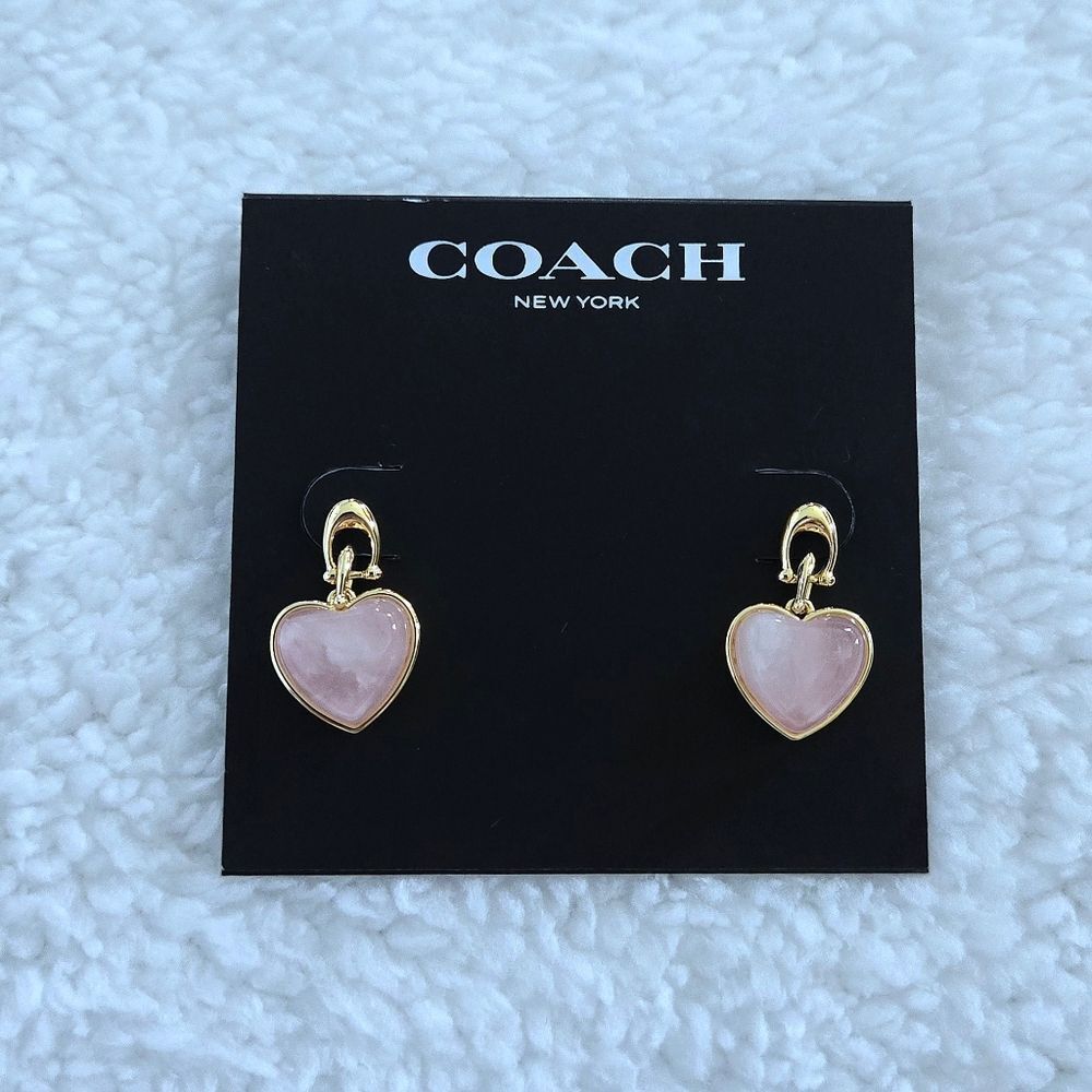 Coach Carved Rose🌹Quartz Heart💕 Drop Earrings